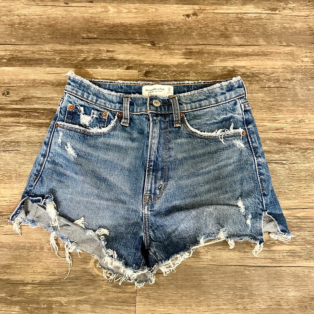 Abercrombie & Fitch Distressed High Waist Denim Shorts